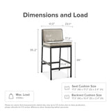 Odelia indoor/outdoor counter stool in beige – dimensions diagram