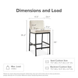 Odelia counter stool in pearl white bouclé – dimensions diagram