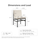 Odelia dining chair in pearl white bouclé – dimensions diagram