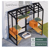 Large Outdoor Wooden Catio Cat Enclosure – 7 Platforms, 2 Resting Boxes & Waterproof Roof