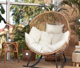 Oversized Wicker Egg Rocking Chair with Thick Cushions – Indoor/Outdoor Patio Chair