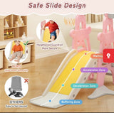 5-in-1 Toddler Indoor Outdoor Playset with Slide Swing Climber Basketball Hoop Pink & Yellow