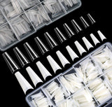 1000 PCS French Coffin Ballerina Nail Tips Acrylic Nails Artificial Half False Flake Nail Tips 10 sizes with Clear Plastic Cases for Nail Salon Nail Shop DIY Nail Art Ballerina Nails
