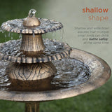 Tall Outdoor 3-Tiered Pedestal Water Fountain and Birdbath, Bronze