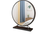 Tabletop Mirror,Personal Makeup Mirrors,Metal Frame,Metal Framed Bathroom Mirror,for Dresser,Coffee Table,Makeup Table,Large Round Circle Mirror - black