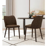 COLAMY Upholstered Dining Chairs Set of 2 PU Leather Kitchen Side Chairs Wood Legs Brown