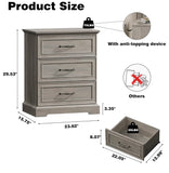 24” Wide Farmhouse 3-Drawer Dresser with Deep Drawers & Bar Handles – Grey
