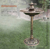 Tall Outdoor 3-Tiered Pedestal Water Fountain and Birdbath, Bronze