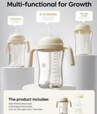Tilted Anti-Spill-Straw Cups for Toddlers 1-3, Weighted Straw Cup with Handle & Nipples, 10oz Baby Water Bottles -Pink