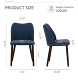 COLAMY Upholstered Dining Chairs Set of 2 PU Leather Kitchen Side Chairs Wood Legs Blue