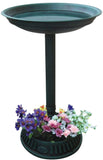 Alpine Plastic Outdoor Decor for Garden, Patio, Deck, Porch-Green Birdbath with Planter Pedestal, 25 Inch Tall, 15"L x 15"W x 25"H