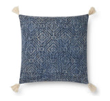 Loloi Blue 22"x22" Embroidered Pillow With Tassels