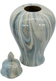 Galt International Porcealin Ceramic Blue & White Marble Glazed Pattern Jar with Lid 14" | Home Decor, Table Accent, Centerpiece, Mantle Jar