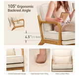 Mid Century Accent Chair Upholstered Reading Armchair with Wood Frame Beige