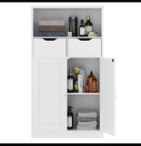 42.5”H White Bathroom Storage Cabinet with 2 Drawers, Doors & Adjustable Shelf