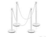 4 Pc Stainless Steel Stanchion Posts with White Velvet Ropes Crowd Control Set