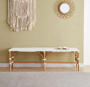 60” Long, 4 Seater Lillyme Wicker Rattan Bench, Indonesian Bamboo, Hallway, by Lemons & Me, Indoor and Semi Outdoor White