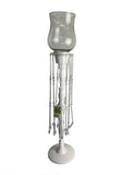Acrylic Beaded Hanging Crystals Glass Top Candle Holder Stand White