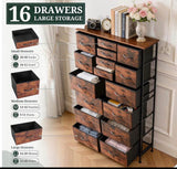 16-Drawer Fabric Storage Dresser Tower Organizer with Wood Top