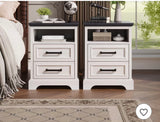 Reduced” Farmhouse Nightstand Set of 2 with Charging Station & 2 Drawers White