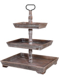 3 Tier Serving Trays Tiered Wood Tray,3 Tiered Tray Wood,Farmhouse Decor Holiday Home Decoration,Durable,Large Storage Tray (Rustic Brown)