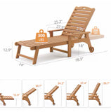 Teak Color HDPE Outdoor Chaise Lounge Chair with Slat Seat – Patio Pool Deck Lounger