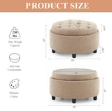 Fabric Round Storage Ottoman with Reversible Tray Lid – Multi-Functional Footrest, Hidden Storage, Sturdy & Stylish Small Coffee Table for Living Room, Bedroom, or Entryway(Camel)
