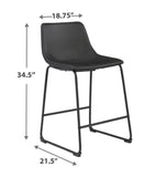 Cobbler Black 30" Faux Leather Bucket Seat With Baseball Stitch Barstool With Back Set Of 2