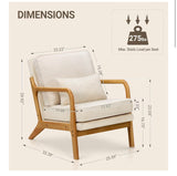 Mid Century Accent Chair Upholstered Reading Armchair with Wood Frame Beige