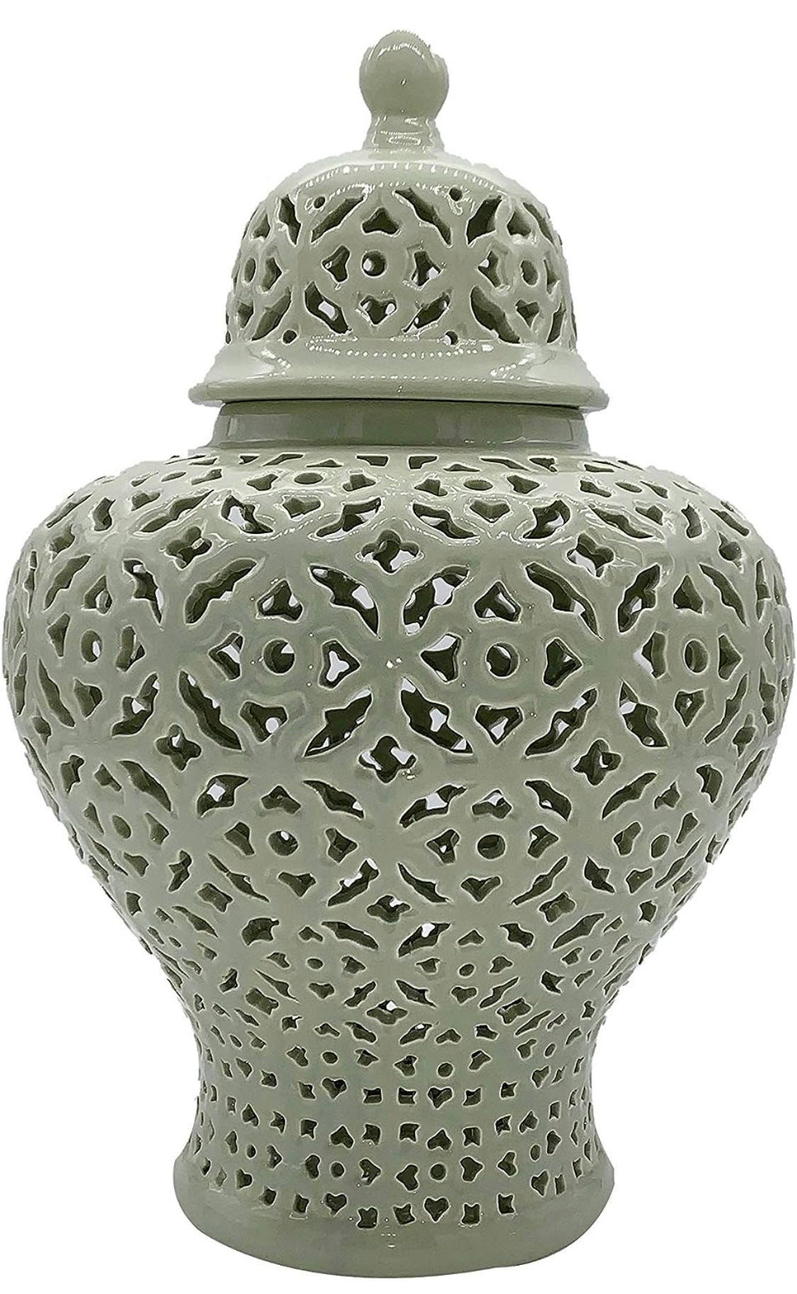 GT Direct 19.5” Lattice Ginger Jar with Lid - Stunning Home Decor with Intricate Mediterranean Inspired Lattice Work - Living Room and Kitchen Decoration - 19.5” (Sage Green)