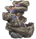 Indoor/Outdoor Floor Rock Waterfall Fountain with LED Lights, 5-Tiered Rainforest Fountain 22", Brown