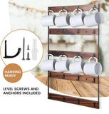 Wall Mounted Coffee Mug Holder, Large 5 Tier Shelf with 20 Hooks for Cups, Rustic Wooden Display Rack for Kitchens, Homes and Bars