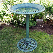 Alpine Corporation TEC116 Outdoor Aged Green Pedestal Birdbath with Scrollwork, 28
