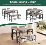 43.3” 4-Piece Dining Table Set with 2 Chairs, Storage Bench & Shelves – Gray & Black
