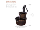 Alpine Corporation TIZ194BZ | Rustic Outdoor 2-Tier Barrel Pump Water Fountain — Relaxing Water Flow, 27"H Bronze Finish Décor