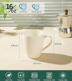 16 oz Porcelain Coffee Mugs – Set of 4 Large Cups for Coffee, Latte, Tea & Cocoa – Microwave & Dishwasher Safe