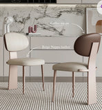 White Upholstered Dining Chairs Set of 2 with Brown Backrests & Gold Stainless Steel Frame