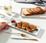 White Rectangular Platters, Porcelain Serving Plates for Parties - 11.7 Inch, Set of 4