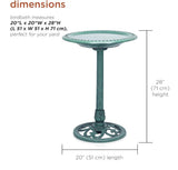 Alpine Corporation TEC116 Outdoor Aged Green Pedestal Birdbath with Scrollwork, 28" Tall, Green