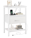 Charging Nightstand w/ USB Ports & Drawer Adjustable Bedside Organizer White