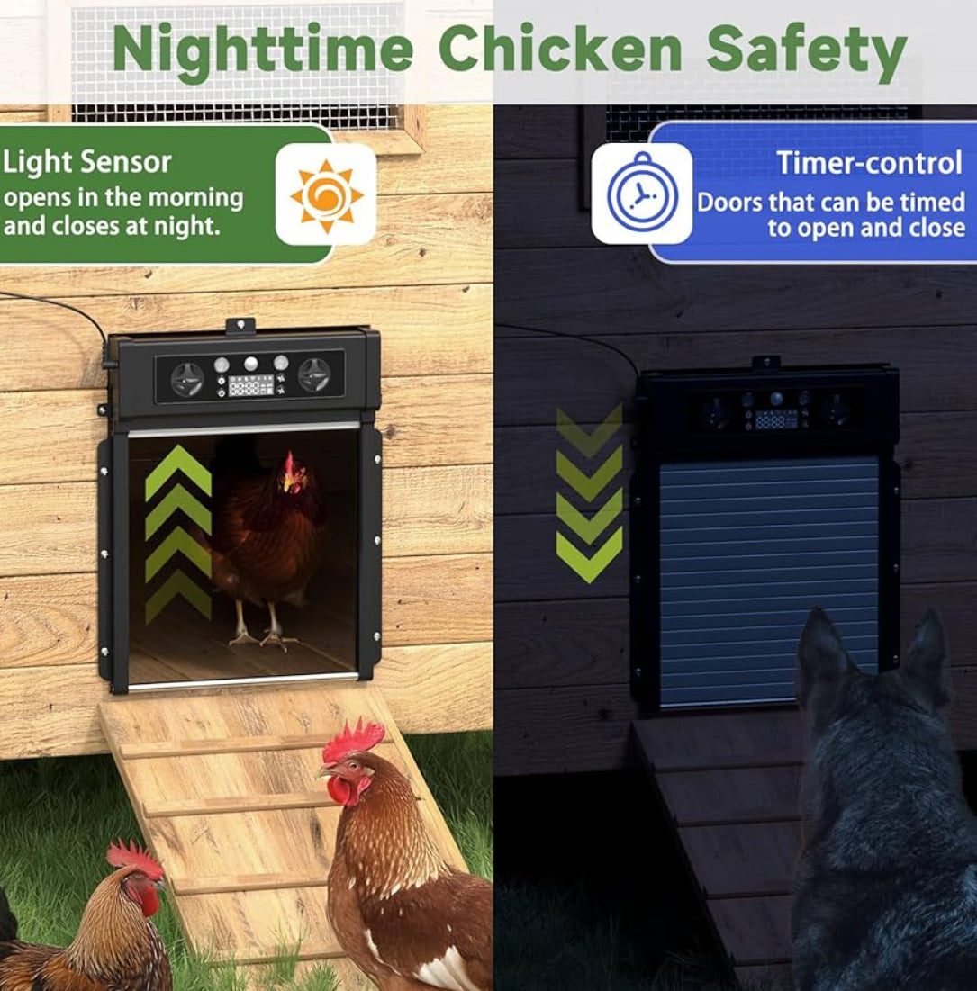 Automatic Chicken Coop Door Solar Powered, LCD Screen Chicken Door wit ...
