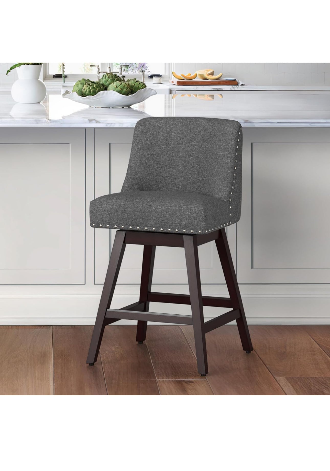 Reduced 26 Inch Bar Stool, Gray Swivel Counter Stool with Back, Line Mega Brown Box