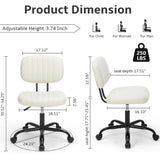 Beige/White Armless Office Desk Chair – Low Back, Lumbar Support, Height Adjustable, 360° Swivel