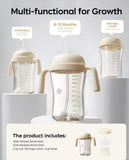 Tilted Anti-Spill-Straw Cups for Toddlers 1-3, Weighted Straw Cup with Handle & Nipples, 10oz Baby Water Bottles -Pink