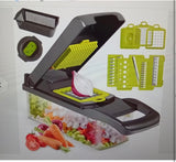 Vegetable Chopper and Slicer Set, 14 Pieces, Multi-Function Kitchen Mandoline with Interchangeable Blades, 13.2 x 4.9 x 3.9 inches, Gray/Green