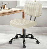 Beige/White Armless Office Desk Chair – Low Back, Lumbar Support, Height Adjustable, 360° Swivel