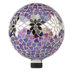10 in. Diameter Indoor/Outdoor Glass Mosaic Gazing Globe Yard Decoration, Purple Mosaic Flower Design