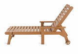 Teak Color HDPE Outdoor Chaise Lounge Chair with Slat Seat – Patio Pool Deck Lounger