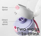 2-IN-1 600mL Sports Water Bottle Cup Large Capacity Children's Straw -Purple w/Grey