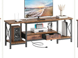 55”TV Stand with Power Outlets & Fabric Drawers for TVs Up to 75”